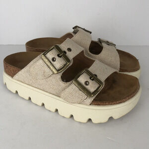 HEY GIRL by Corkys Wannabe Slides Women's Sz 7 Beige Natural Double Strap Buckle